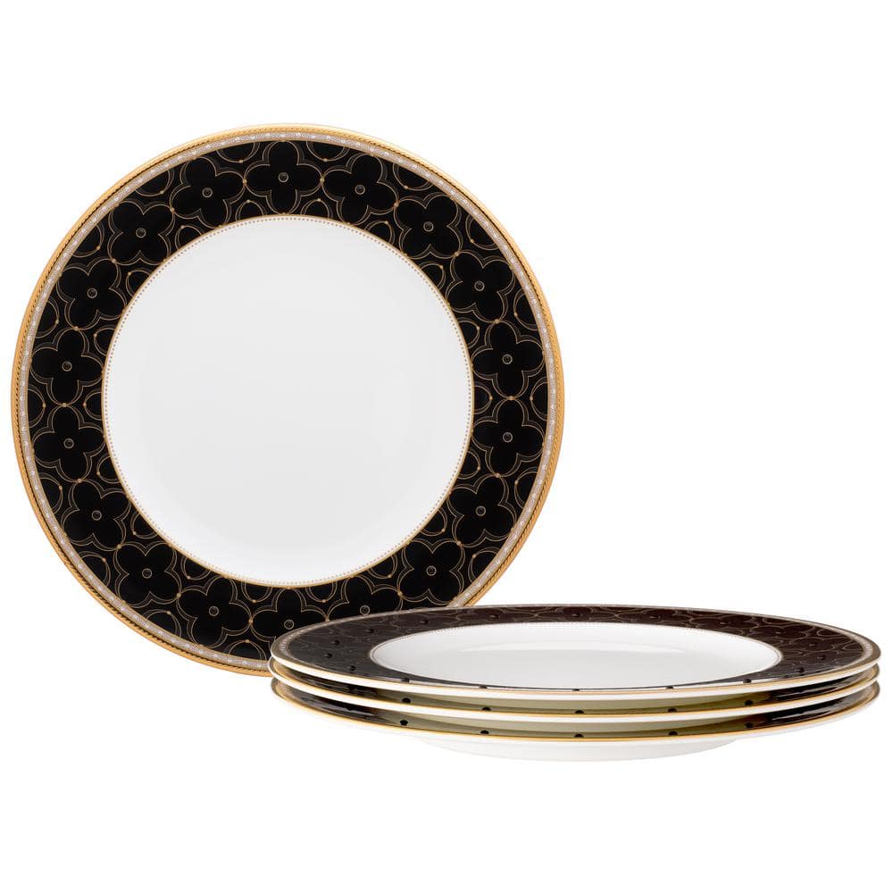 Trefolio Gold 9.75 in. (White) Bone China Accent Plates, (Set of 4) - Hercitys