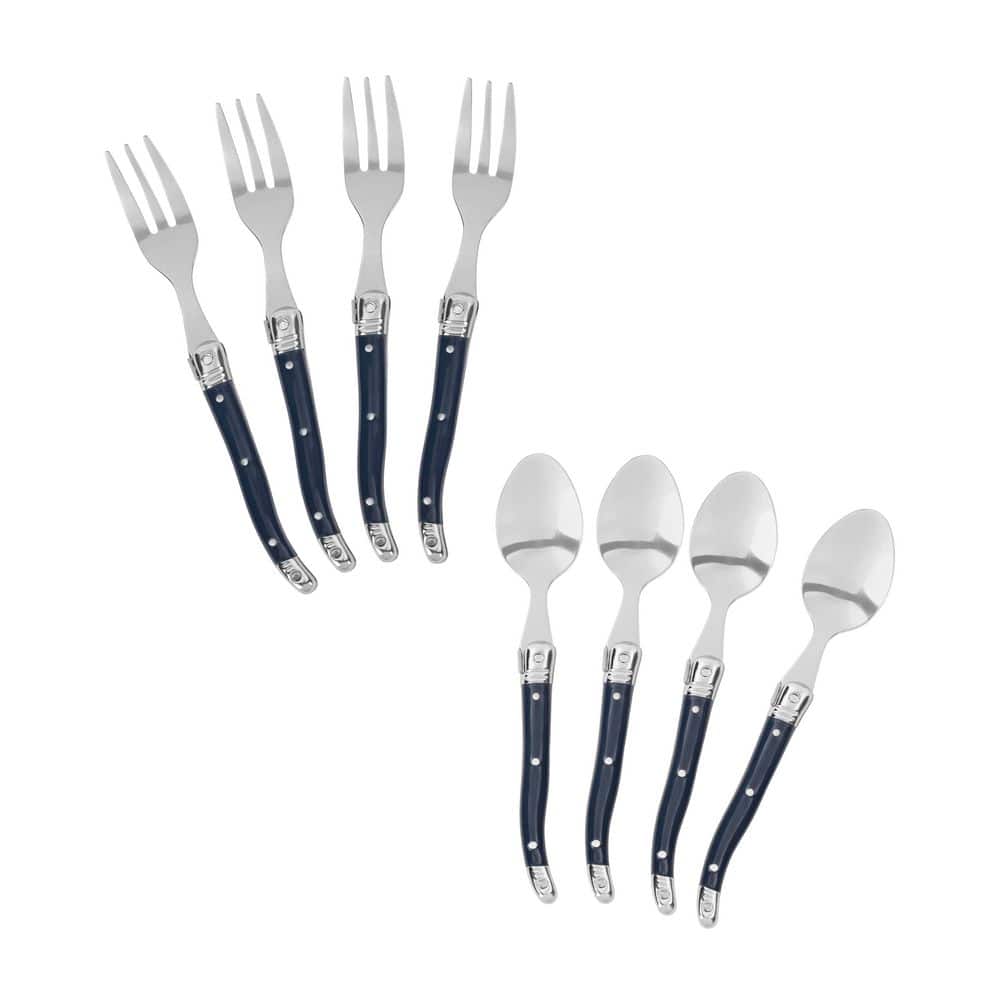 Laguiole Stainless-Steel Coffee Spoons and Cake Forks, Set of 8, Navy - Hercitys
