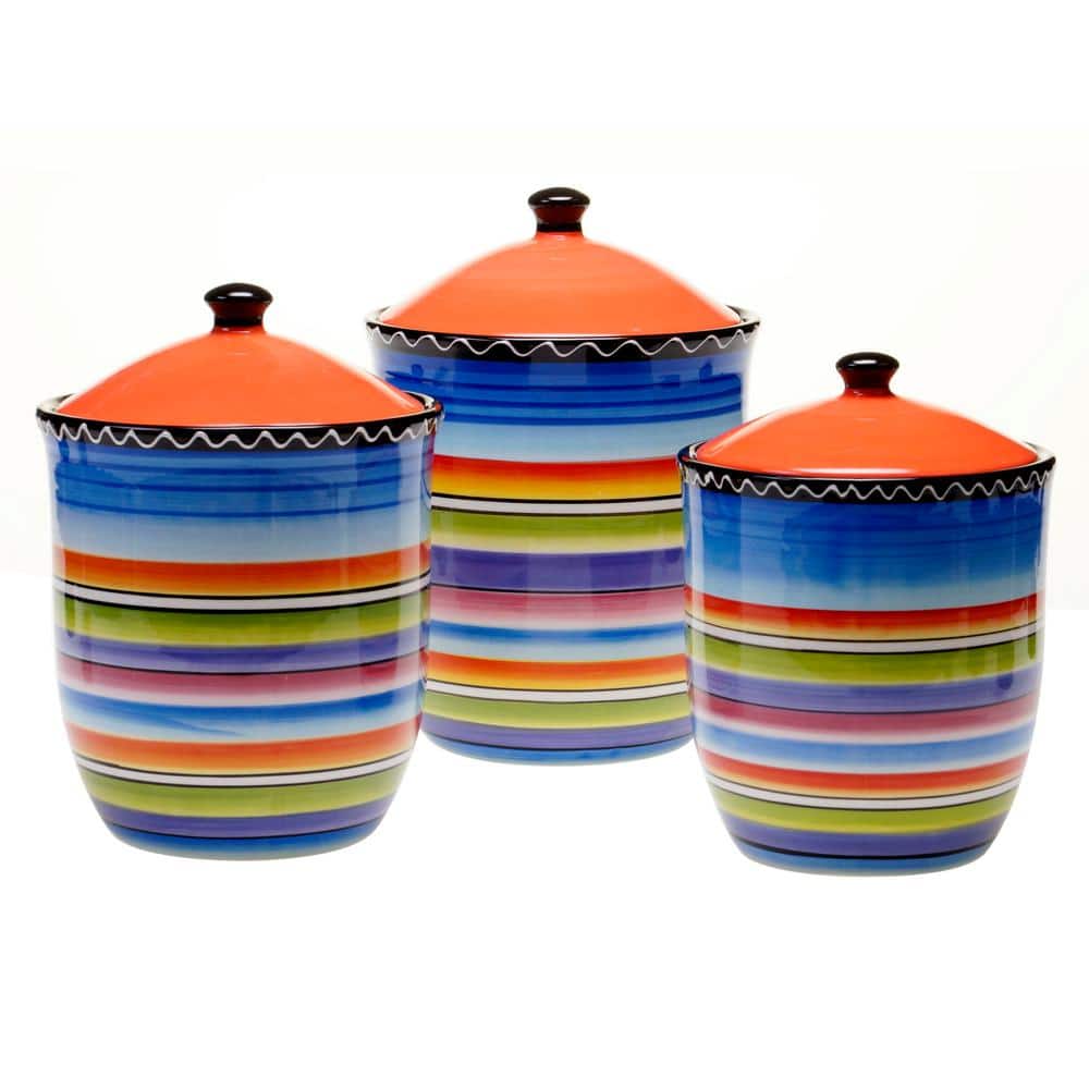 Tequila Sunrise Multi-Colored Glazed Earthenware Canister Set (3-Piece) - Hercitys