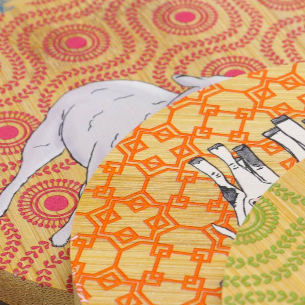 Bamboo Coaster with Farm Animals and Decorative Pattern - Hercitys