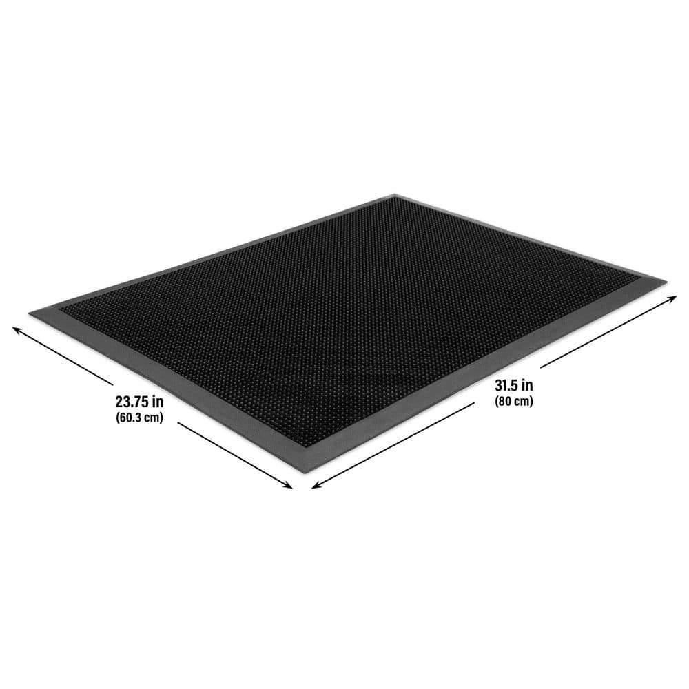 Black 23.75 in. x 31.5 in. Rubber Non-Slip Indoor Outdoor Door Mat - Hercitys