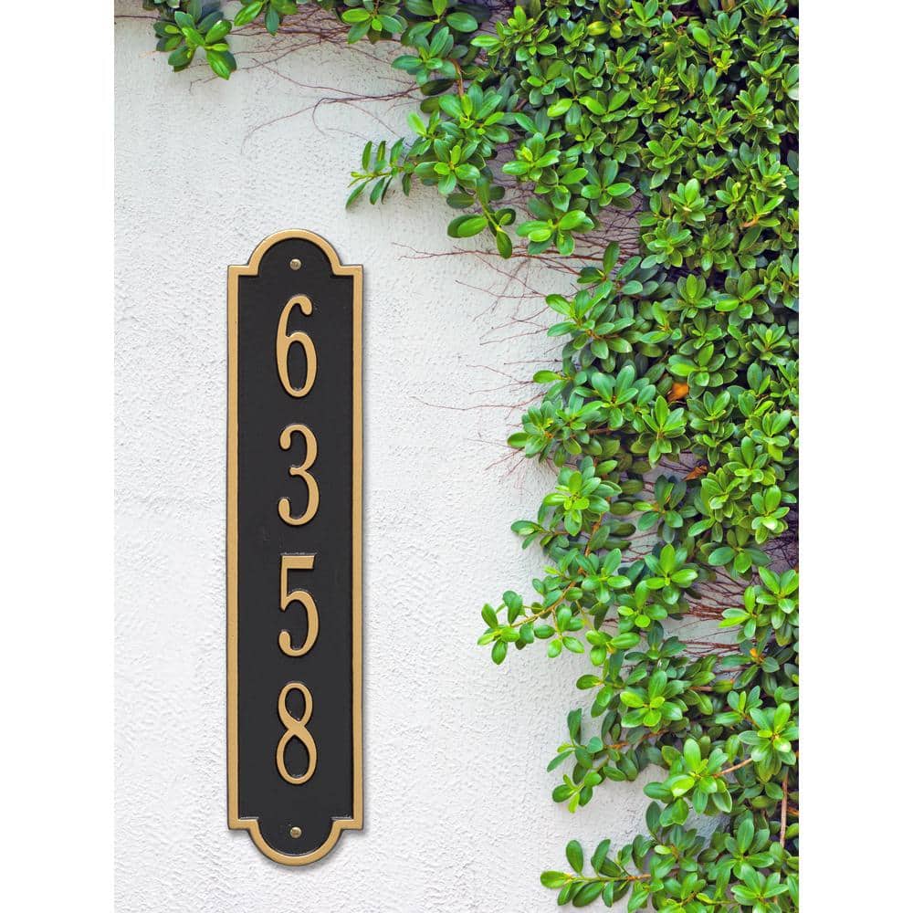 Richmond Standard Rectangular Black/Gold Wall 1-Line Vertical Address Plaque - Hercitys