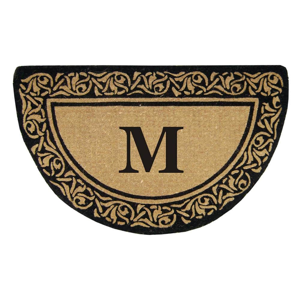 Heavy Duty Bella Brown 22 in. x 36 in. No Backing Coir Monogrammed M Indoor Outdoor Door Mat - Hercitys