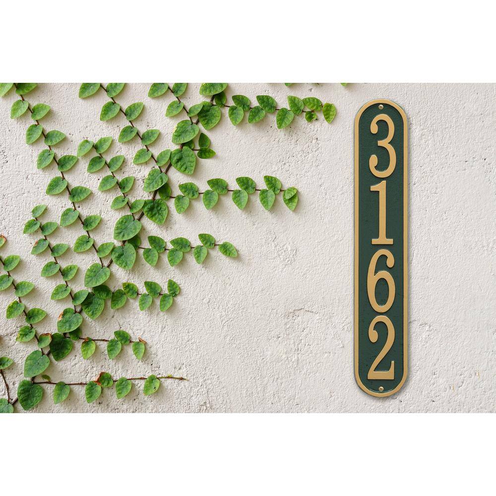 Fast and Easy Vertical House Number Plaque, Green/Gold - Hercitys