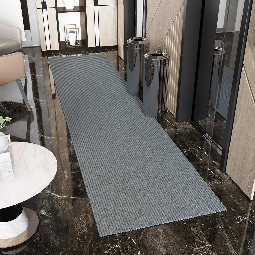 Ribbed Non-Slip Rubberback Indoor/Outdoor Long Hallway Runner Rug 2 ft. x 25 ft., Gray Polyester Garage Flooring - Hercitys