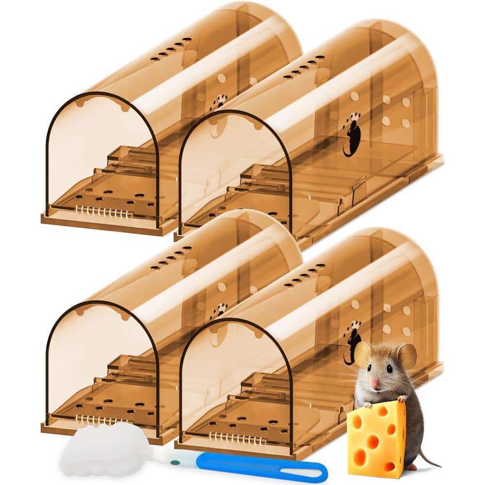 Indoor Mouse Humane Mouse Traps, No Kill Live Catch and Release with Cleaning Brush, Instruction Manual, Brown (4-Pack) - Hercitys