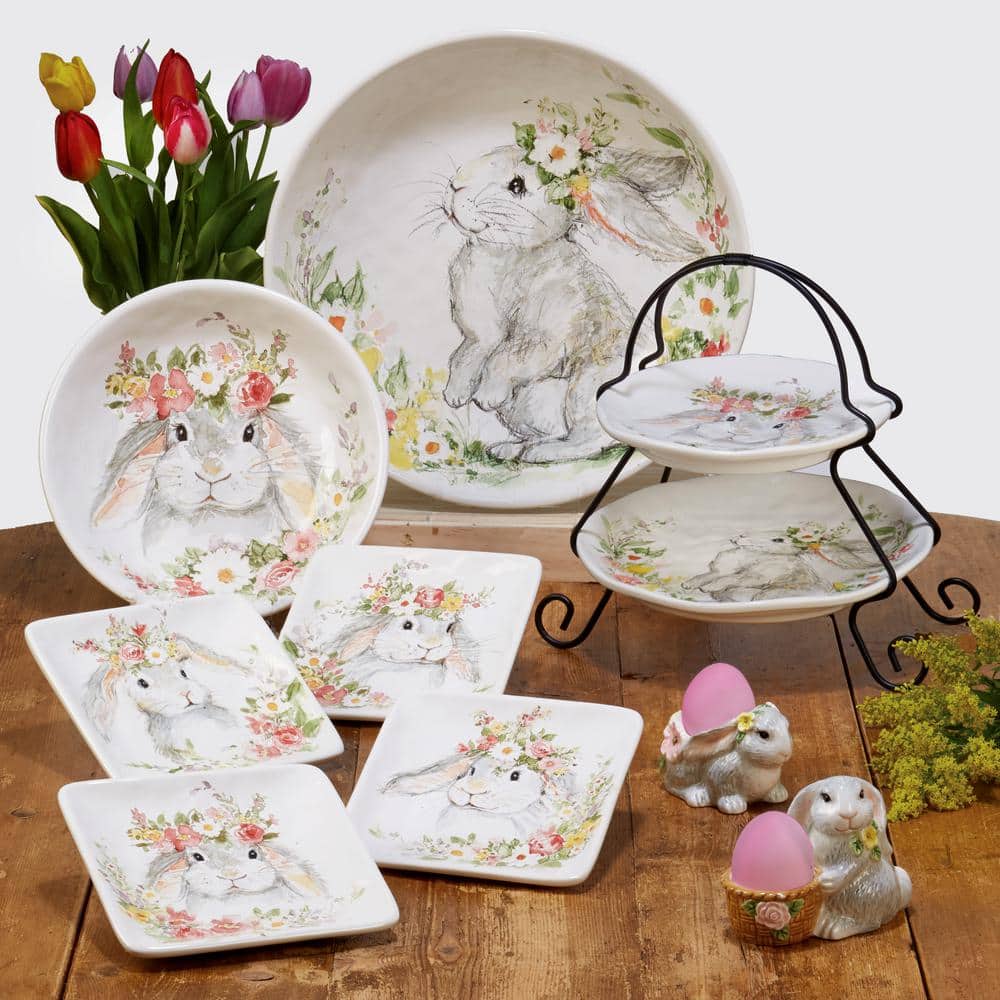 Sweet Bunny 4-Piece Seasonal Multicolored Earthenware 11 in. Dinner Plate Set (Service for 4) - Hercitys