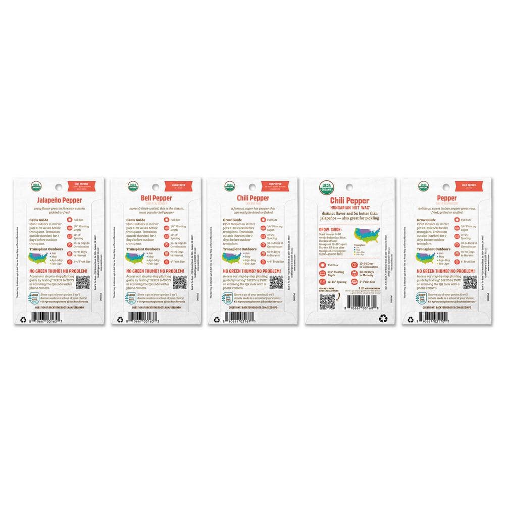 Organic Peppers Vegetable Seeds Variety (5-Pack) - Hercitys