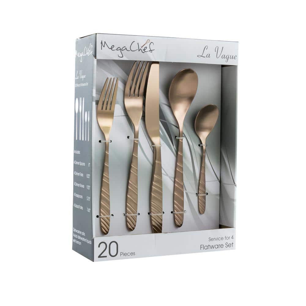 La Vague 20-Piece Rose Gold 18/10 Stainless Steel Flatware Set, Service for 4 - Hercitys