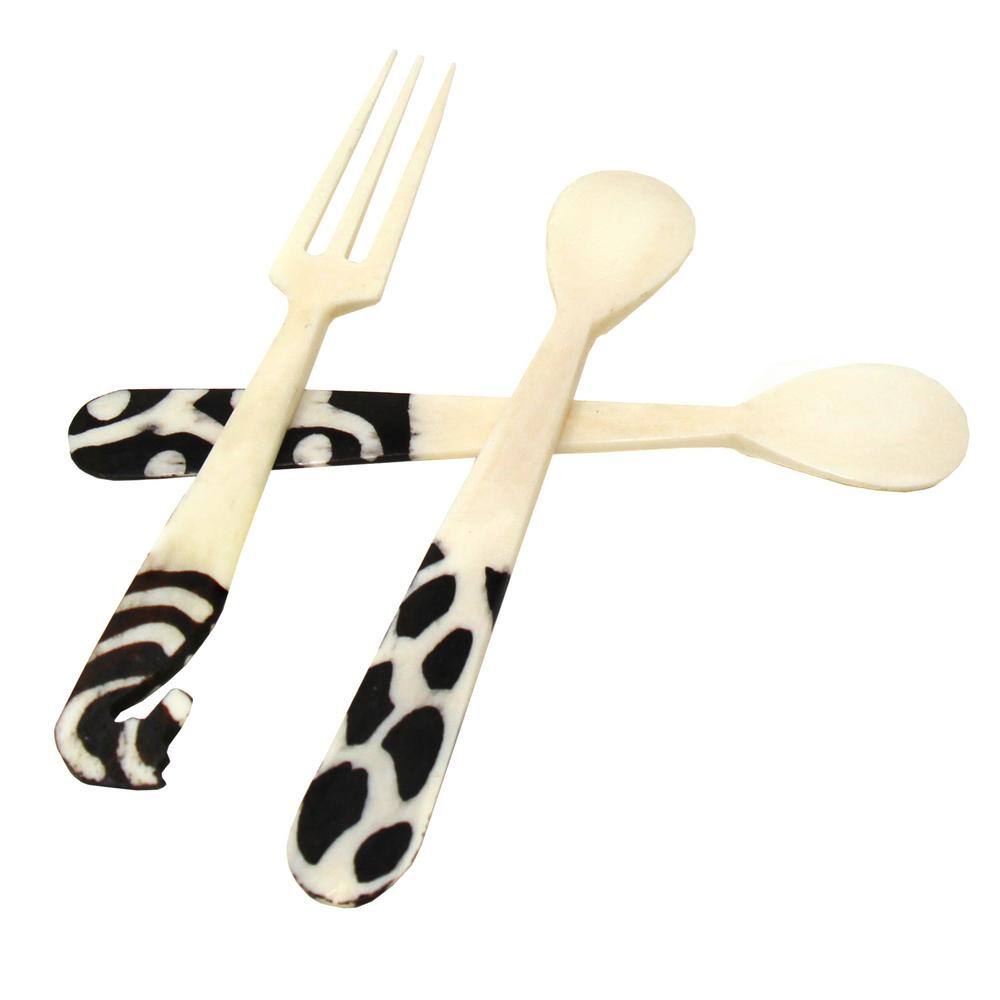 Handmade Natural Bone 2-Spoons and 1-Fork 3-Piece Appetizer Set - Hercitys