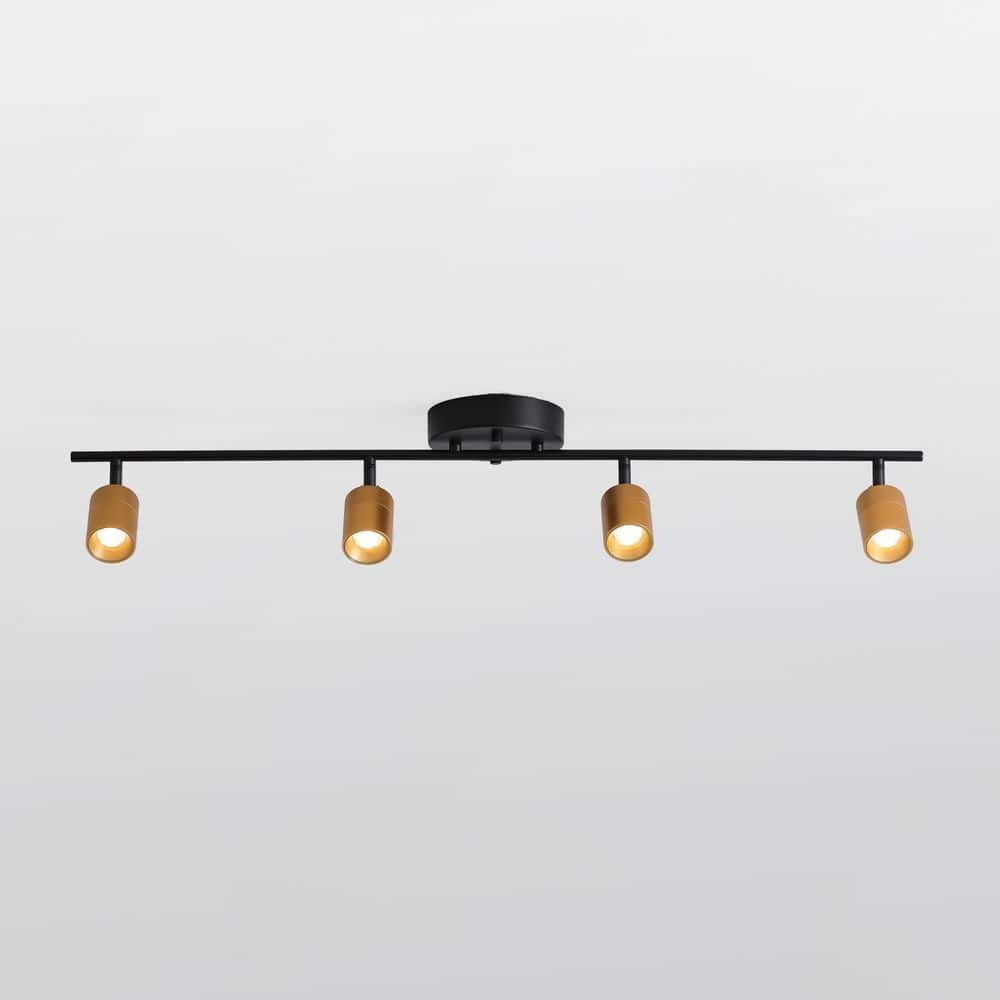 Shura 37 in. 4-Light Black and Brass Integrated LED Flush Mount Ceiling Light with Rotatable Heads, 3000K, 2240 Lumens - Hercitys