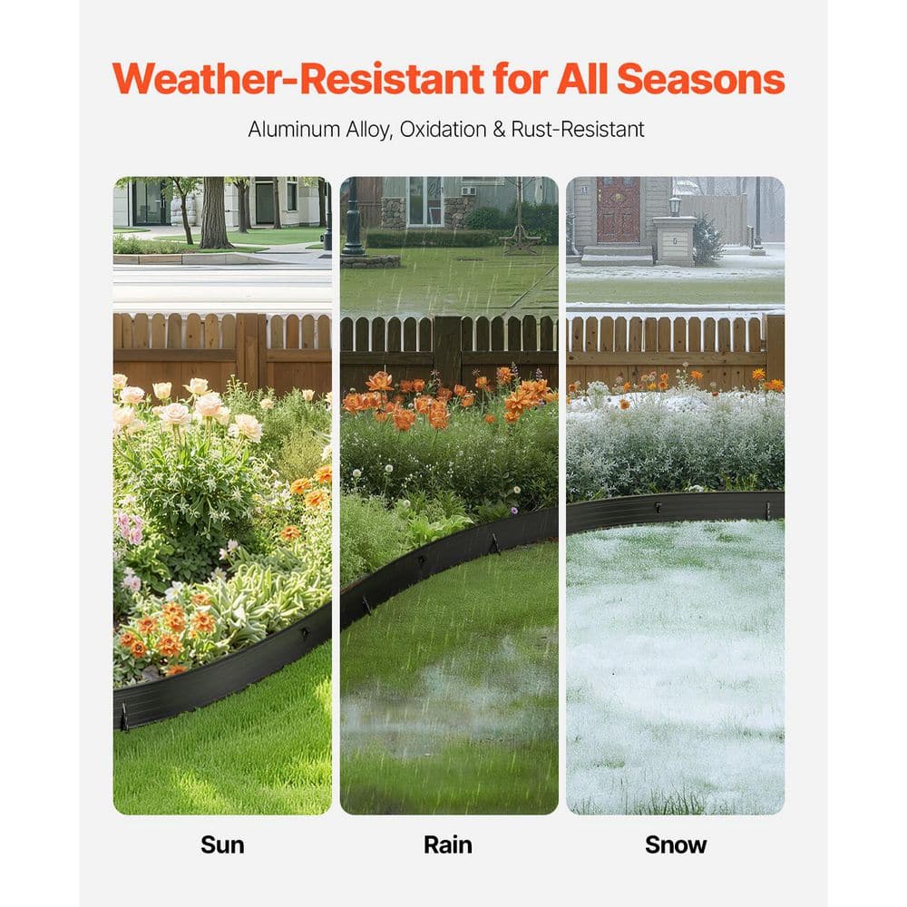 Metal Landscape Edging, 8 Pieces, 72 in. L, 0.06 in. H, 4 in. W, Rust-Resistant Aluminum, Flexible Border, Black - Hercitys