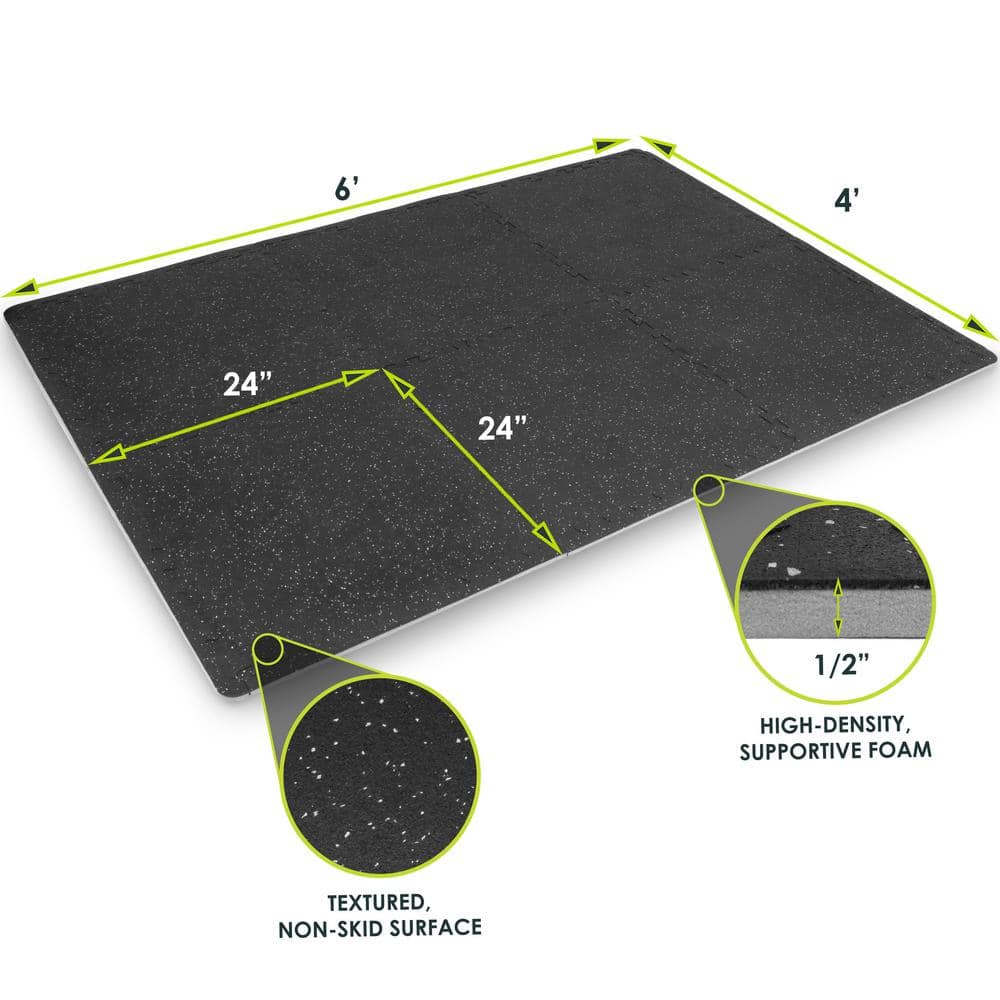 Rubber Top Exercise Puzzle Mat Grey 24 in. x 24 in. x 0.5 in. EVA Foam Interlocking Tiles (6-Pack (24 sq. ft.) - Hercitys