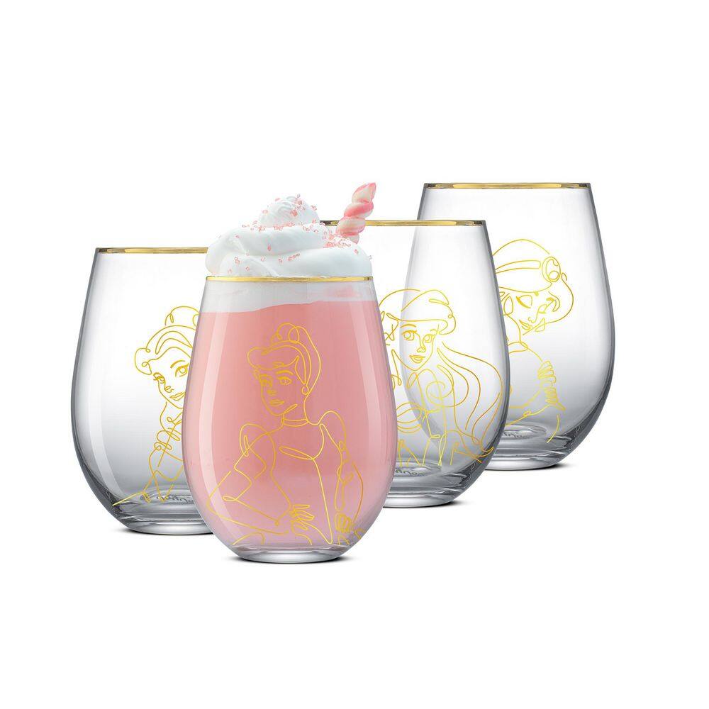 Disney Princess Sketch Art Stemless Lead Free Glasses, 19-Ounce, Set of 4 - Hercitys