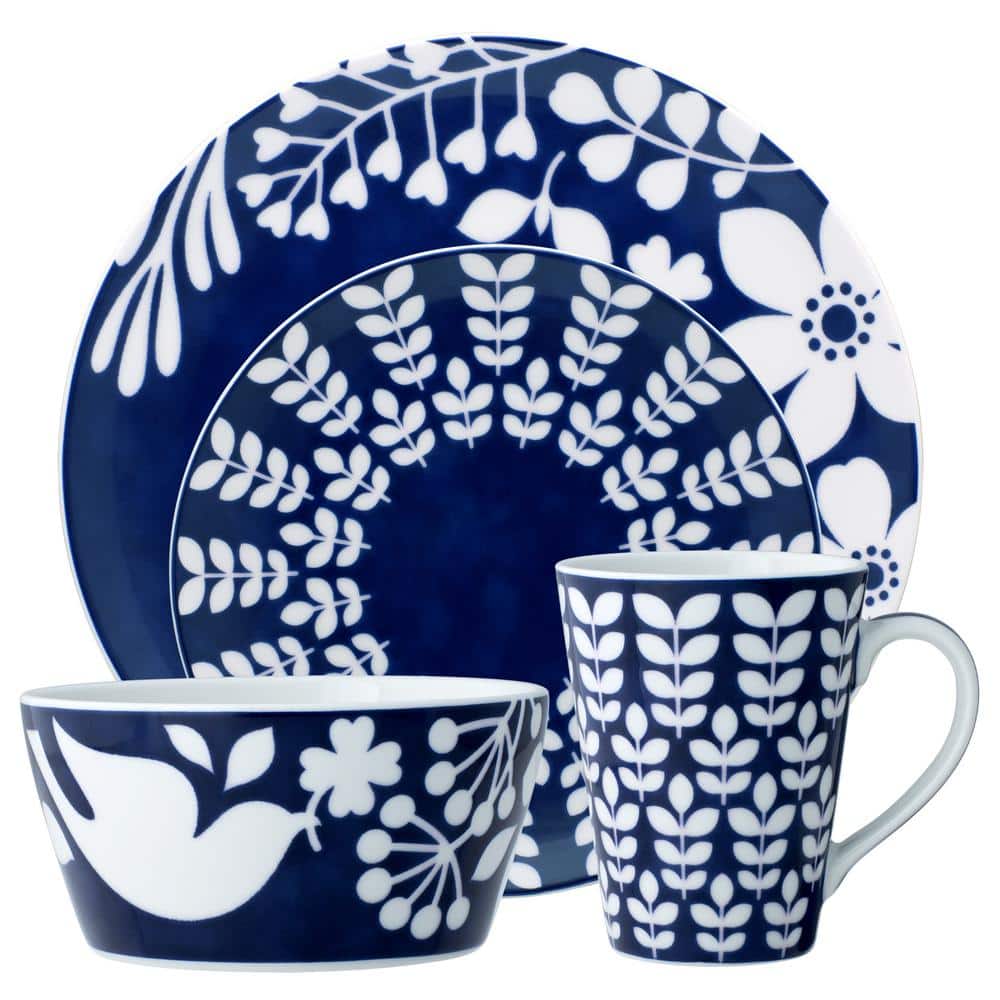 Bluefjord 4-Piece (Blue) Porcelain Coupe Place Setting, Service for 1 - Hercitys