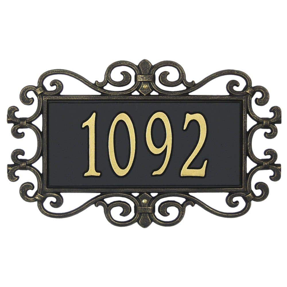 Mears Fretwork Rectangular Black/Gold Standard Wall One Line Address Plaque - Hercitys