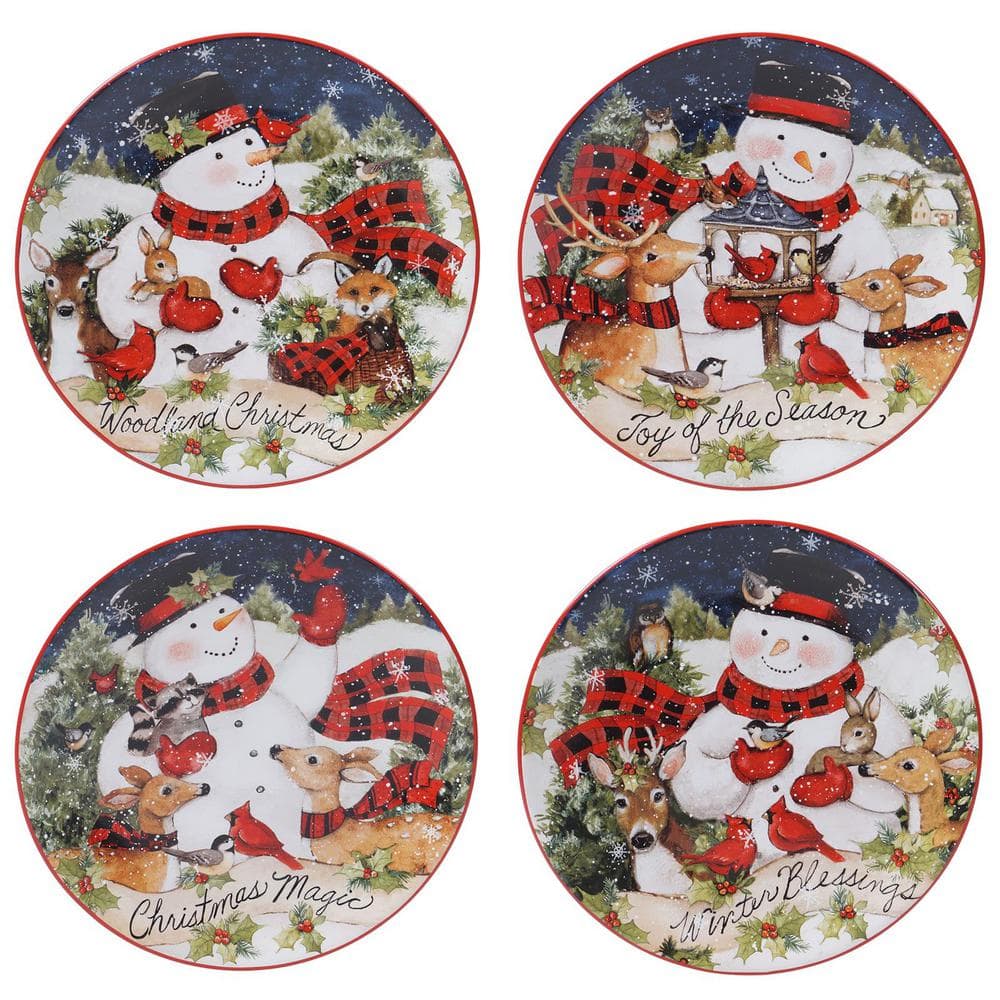 9 in. Magic of Christmas Snowman Multicolored Earthenware Dessert Plate (Set of 4) - Hercitys