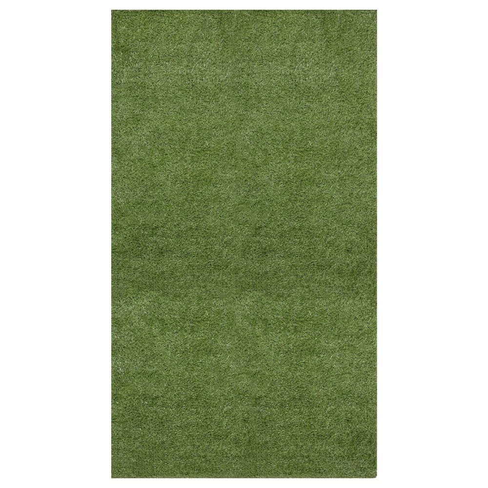 Meadowland Collection Waterproof Solid Indoor/Outdoor 7 ft. x 15 ft. Green Artificial Grass Runner Rug - Hercitys