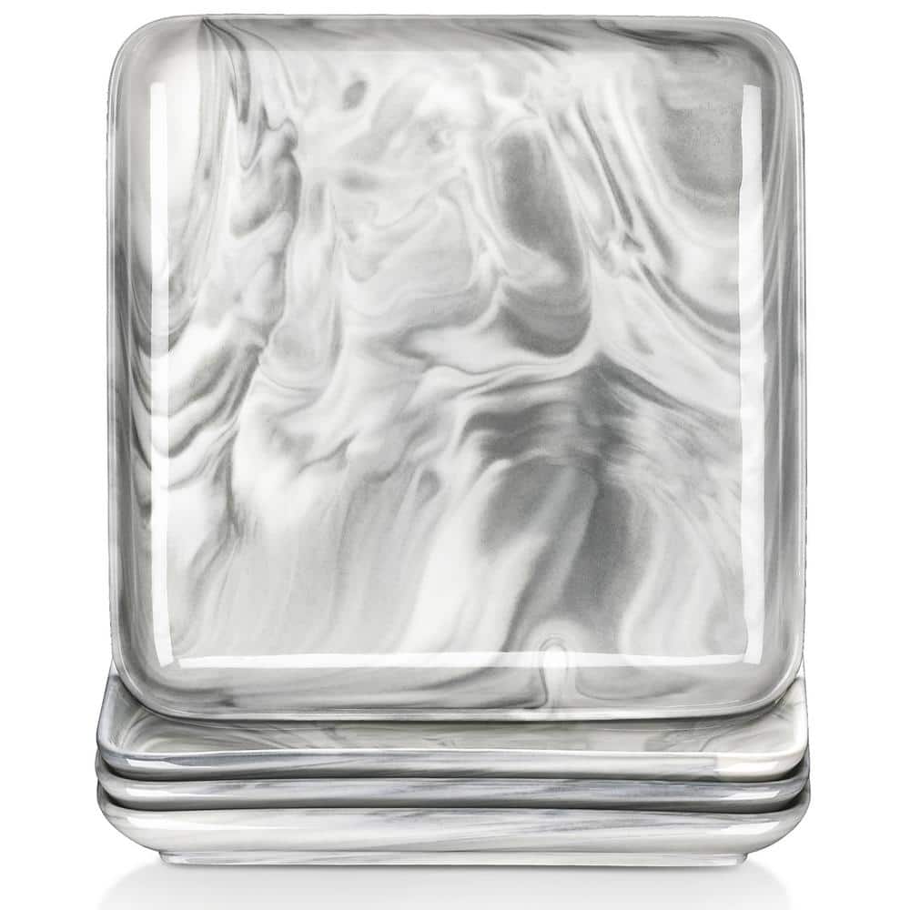 IVY 4-Piece 10 in. Marble Grey Porcelain Square Dinner Plates (Set of 4) - Hercitys