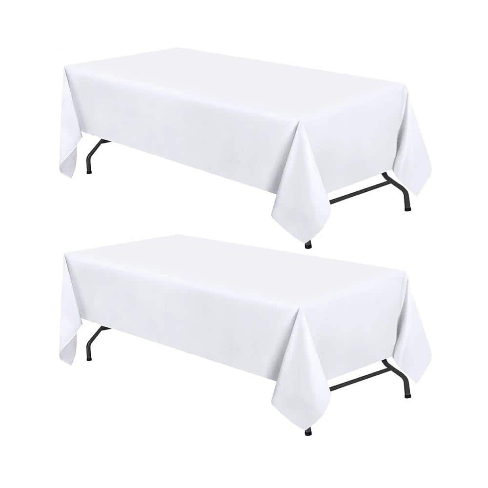 84 in. W x 60 in. L White Solid Polyester Kitchen Table Cloth with Stain and Wrinkle Resistant for Dining Table (2-Pack) - Hercitys
