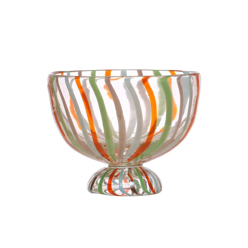 6.75 in. 51.93 fl. oz. Multi-Colored Glass Footed Serving Bowl with Stripes - Hercitys