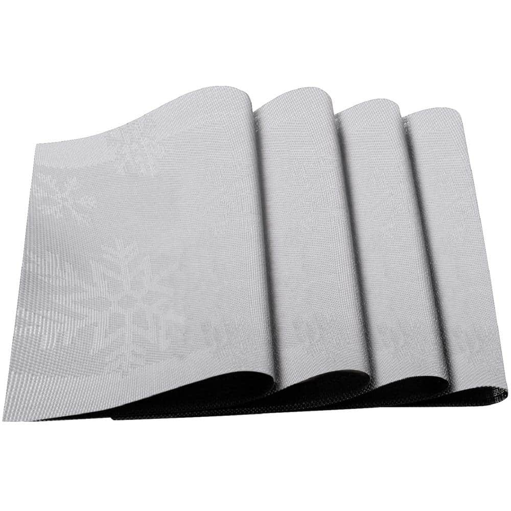 Silver Snowflakes Jacquard 12 in. x 18 in. PVC Fiber Woven Non-Slip Washable Placemat (Set of 4) - Hercitys