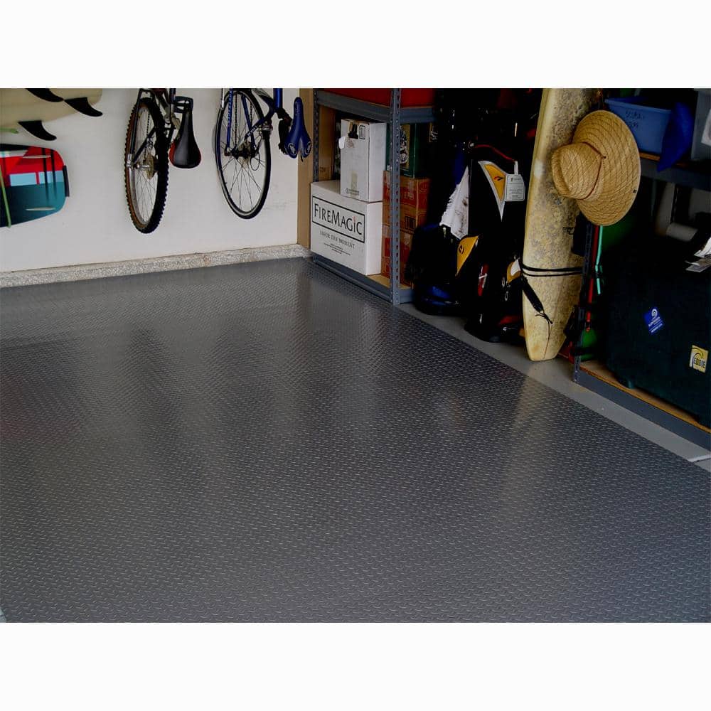 Textured Slip Resistant Diamond Plate 5 ft. x 40 ft. Charcoal Vinyl Garage Floor Mat, 23-Sizes Available - Hercitys