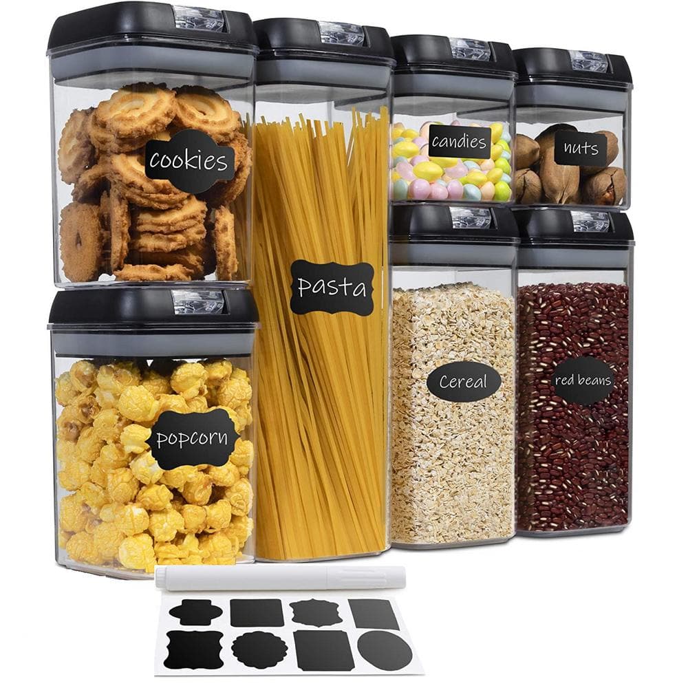 7-piece Plastic Stackable Airtight Food Storage Container Set – Black - Hercitys