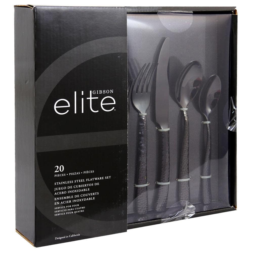 Elite Stonehenge 20-Piece Black 18/10 Stainless Steel Flatware Set (Service for 4) - Hercitys