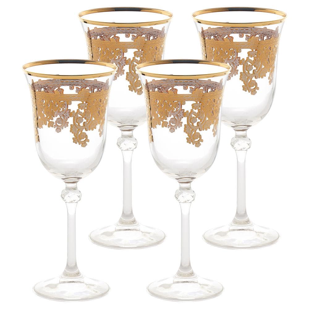 Embellished 24K Gold Crystal Red Wine Goblets Made in Italy (Set of 4) - Hercitys
