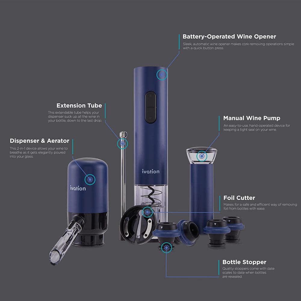 7-Piece Electric Wine Opener Blue Electric Bottle Opener Wine Gift Set - Hercitys