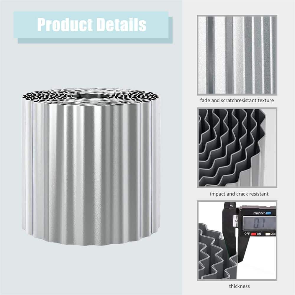 Landscape Edging, 120 in. x 8 in. x 0.1 in. Silver Corrugated Garden Borders, Galvanized Iron Edging - Hercitys