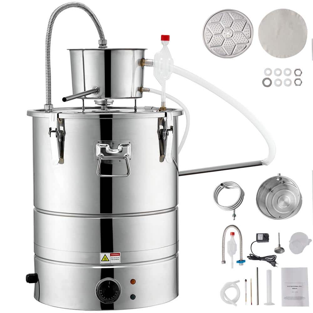 Alcohol Still is a 15 Gal. /50 L in Silver Distillery Kit it Includes Tube, Pump, Valve, and Thermometer - Hercitys