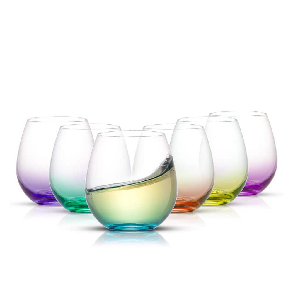 Hue Lead Free Colored Stemless Wine Glasses, 15 oz. (Set of 6) - Hercitys