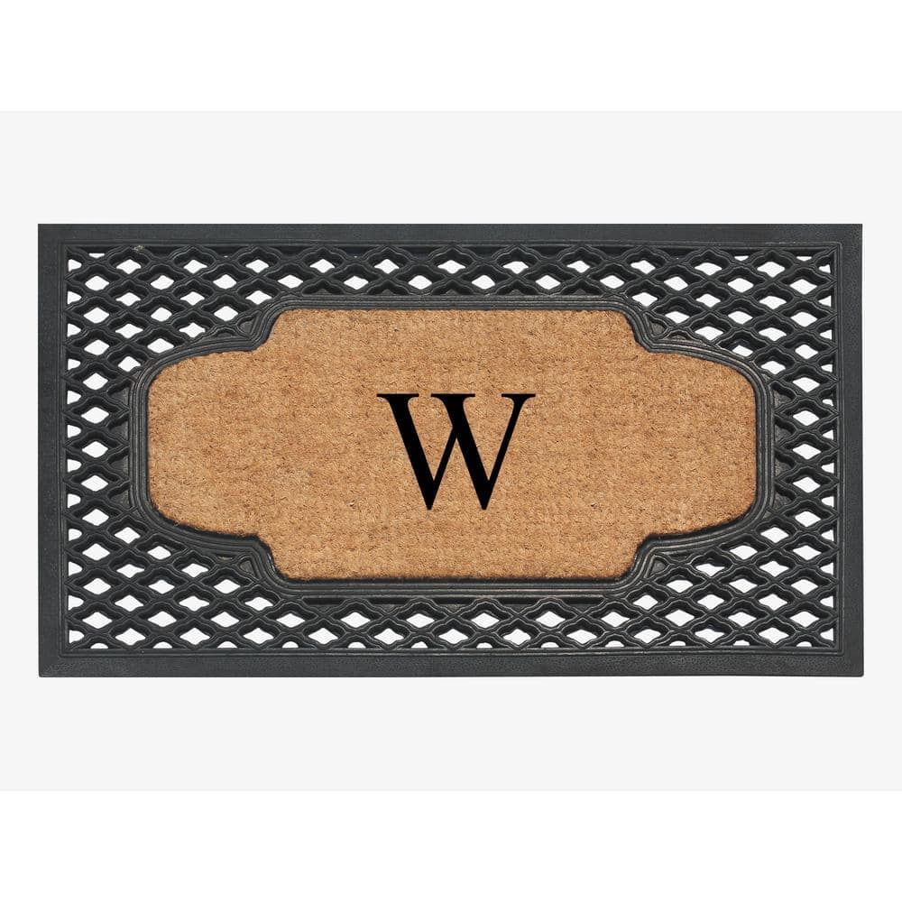 A1HC Mesh Border Black 23 in. x 38 in. Rubber and Coir Heavy-Weight Outdoor Durable Monogrammed W Door Mat - Hercitys