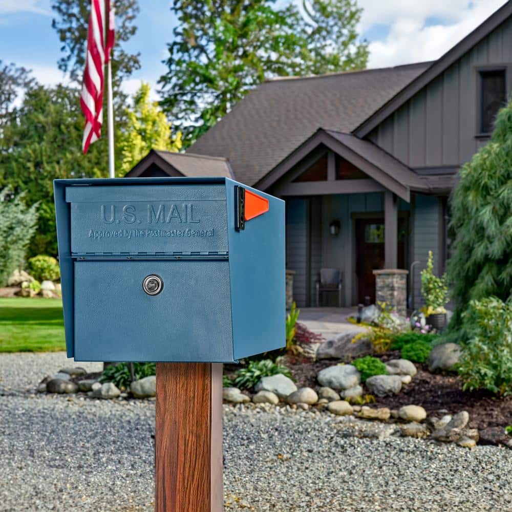 Mail Manager Locking Post-Mount Mailbox with High Security Reinforced Patented Locking System, Century Blue - Hercitys