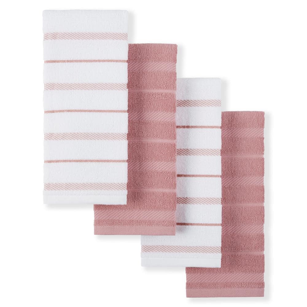 Albany Rose Pink/White Dried Cotton Kitchen Towel Set (4-Pack) - Hercitys