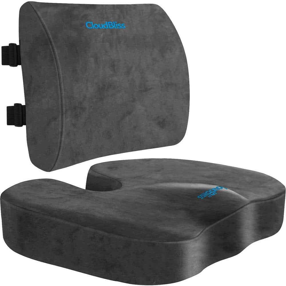 Grey X-Large Seat Cushion for Office Chair, Car Seat, Lumbar and Back Support Memory Foam Pillow - Hercitys