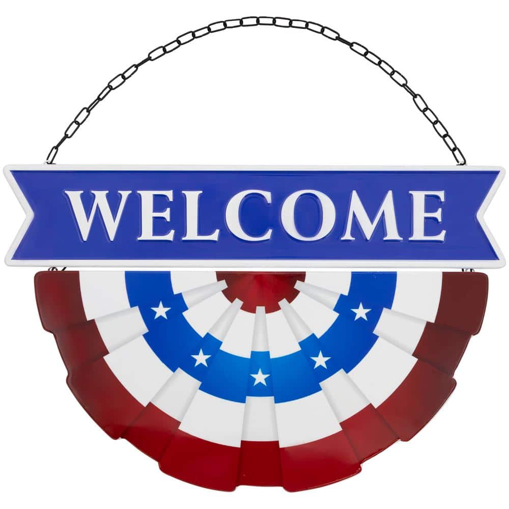 Americana Welcome Metal Wall Sign with Bunting – 19.5 in. - Hercitys