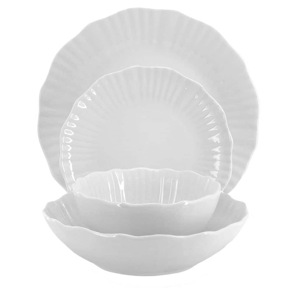 Elama Lily 16 Piece Double Bowl Porcelain Dinnerware Set in White - Hercitys