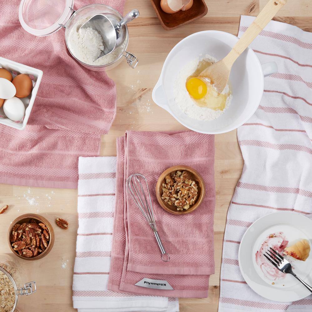 Albany Rose Pink/White Dried Cotton Kitchen Towel Set (4-Pack) - Hercitys