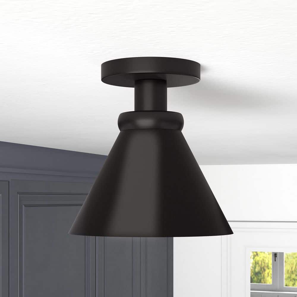 Zeno 8.5 in. Blackened Bronze Semi-Flush Mount with Metal Shade - Hercitys