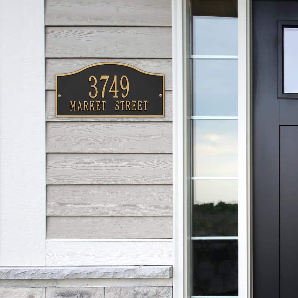 Rolling Hills Rectangular Black/Gold Standard Wall 2-Line Address Plaque - Hercitys