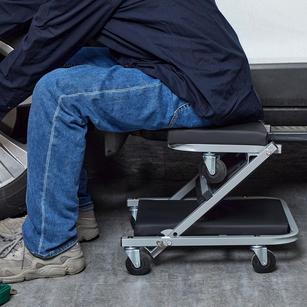 Z-Creeper Seat, 2 in 1 Rolling Folding Car Creeper/Stool, 300 lbs. Capacity Mechanic Creeper, Low Profile Creeper, Black - Hercitys