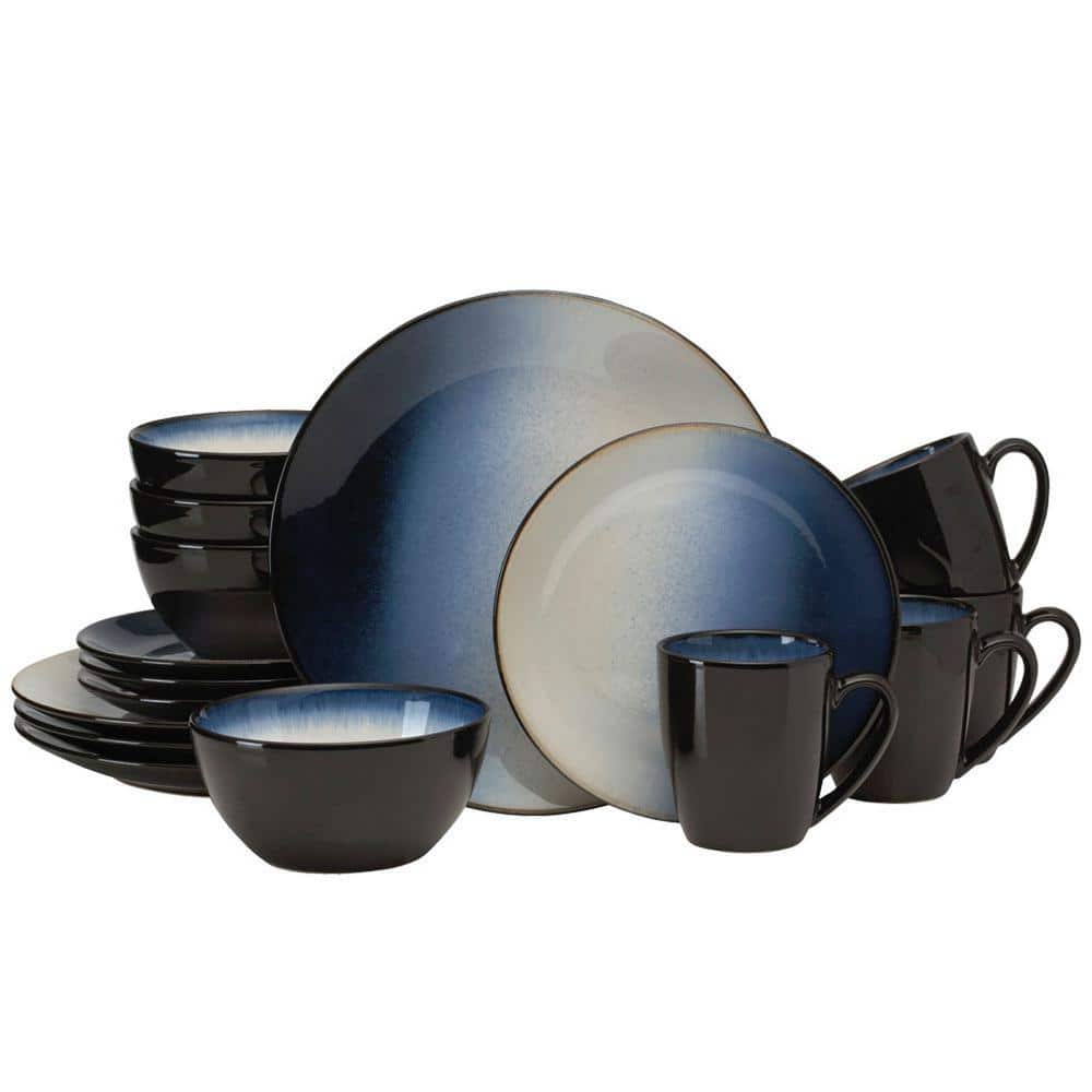 Asher 16-Piece Modern Blue Stoneware Dinnerware Set (Set for 4) - Hercitys
