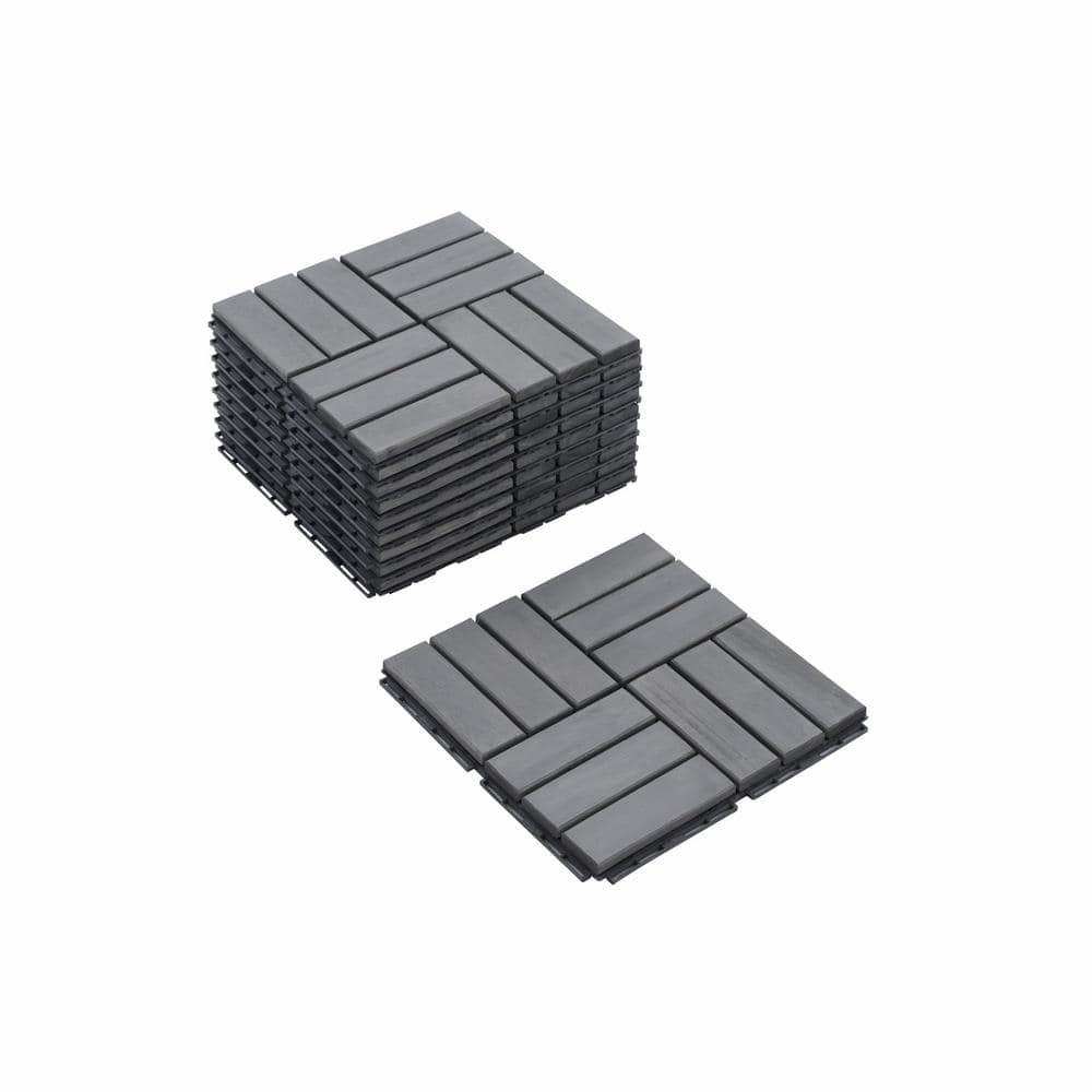 Gray 12 in. x 12 in. x 0.75 in. Thick Square Interlocking Deck Tiles Checker Pattern for Patio 10 sq. ft. (10-Pack) - Hercitys