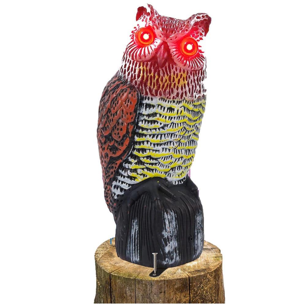 Fake Horned Owl Statue Solar Power with Motion Activated, Scary Sound Scare Birds Away for Outdoor/Garden - Hercitys