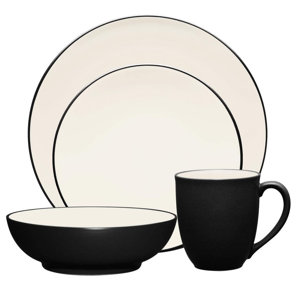Colorwave Graphite 4-Piece (Black) Stoneware Coupe Place Setting, Service for 1 - Hercitys