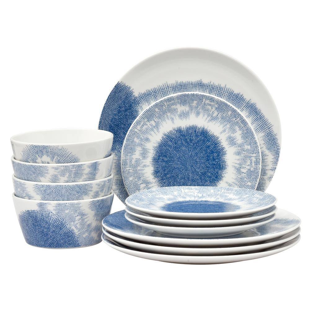 Aozora Blue/White Porcelain 12-Piece Dinnerware Set (Service for 4) - Hercitys