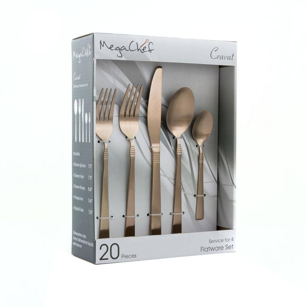 Cravat 20-Piece Matte Rose Stainless Steel Flatware Set (Service for 4) - Hercitys
